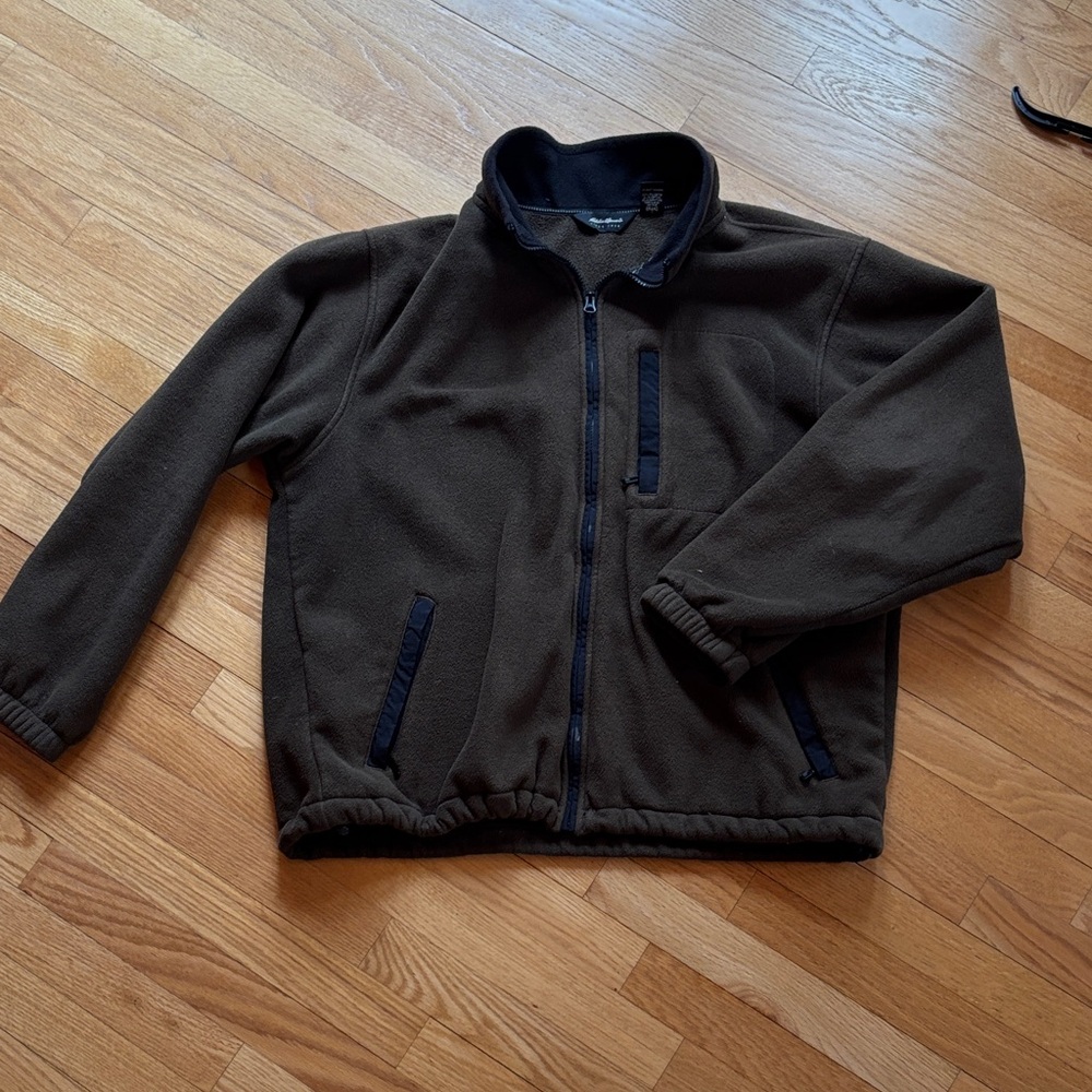 Vintage Eddie Bauer Men's Dark Brown Fleece Jacket